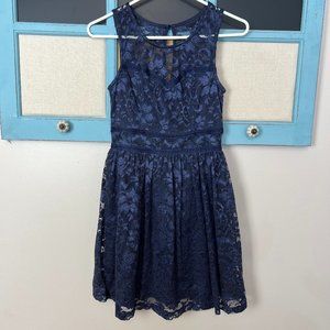 by & by Lace Dress Navy Blue Junior sz. 3 Peekaboo Waistline